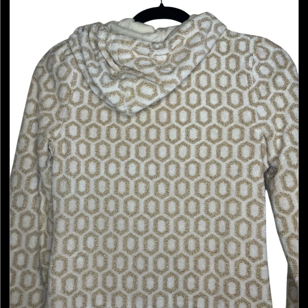 Y2K Juicy Couture Geometric Gold & Beige Terry Cloth Hoodie size S